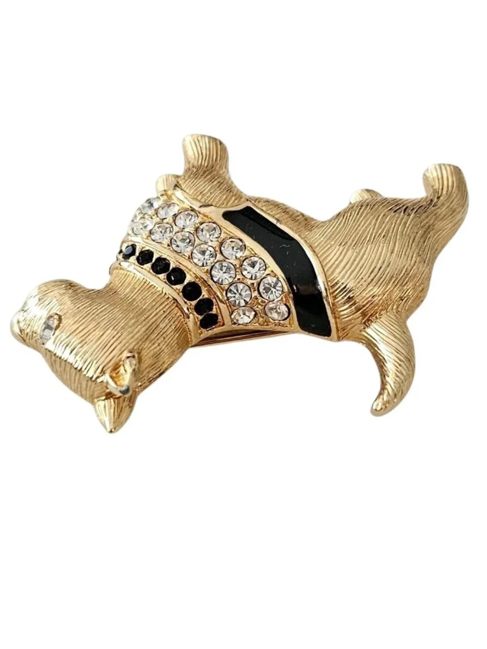 Swarovski Terrier Brooch, Black Enamel Clear Crystal Dog Pin Signed, J98